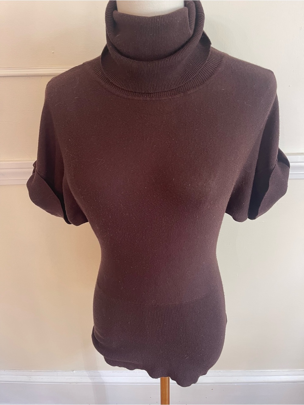 Dots Chocolate Brown Short-Sleeve Turtleneck Sweater